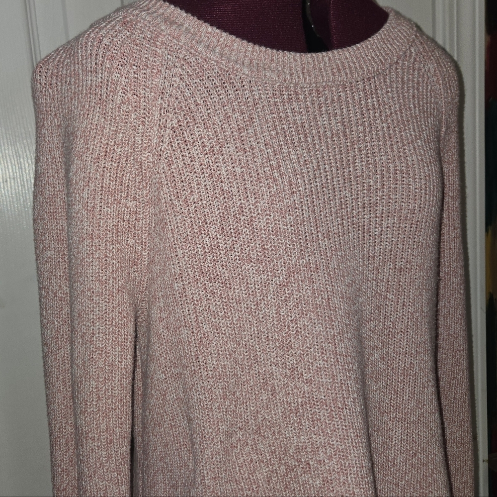 Loft Pink White Marbled Cotton Bow Back Knit Sweater Size Small - Picture 5 of 8